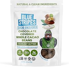 Blue Stripes - Chocolate Covered Cacao Beans, Hazelnut Butter, 70% Cacao, No Refined Sugar, Gluten Free, Vegan, Healthy Snack