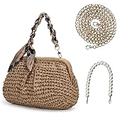 tutuebobe Straw Bag Clutch Purses for Women, Beach Woven Straw Crossbody Handbag with Pearl Chain, Dumpling Wicker Purse