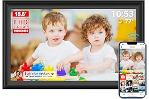 AKIMART 15.6inch FRAMEO Digital Photo Frame with 1920x1080 FHD IPS LCD Touch Screen, Dual-WiFi Share Photos & Videos Via Frameo, Support USB Drive/SD Card Extend Storage, Auto-Rotate, Wall Mountable With VESA
