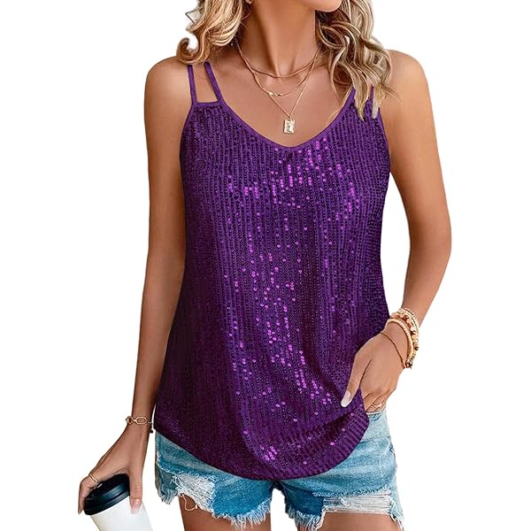 PrettyGuide Women's Black Sequin Top Glitter Shimmer Strappy