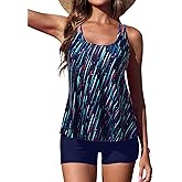Yonique Womens Two Piece Swimsuits Tankini Top with Boy Shorts Tummy Control Bathing Suits Athletic Swimwear