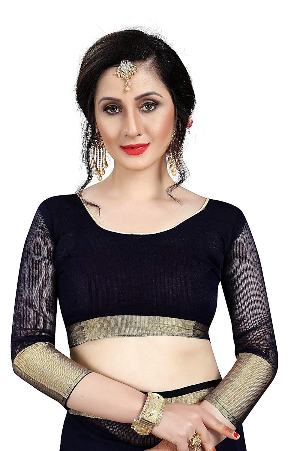 bluegene women's cotton silk saree with blouse piece (doriacottonvariation)