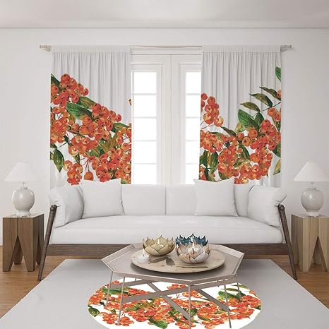 Amazon 2パネルセット サテン ウィンドウ ドレープ リビングルーム カーテンとラウンド ラグ35 4インチ グリーンカラー 葉とベリーの季節 カーテンとラウンドラグの完璧な組み合わせでリビングルームを温めます 98 X84 By 35 4 X35 4 Gdcgydtk249xg214r90