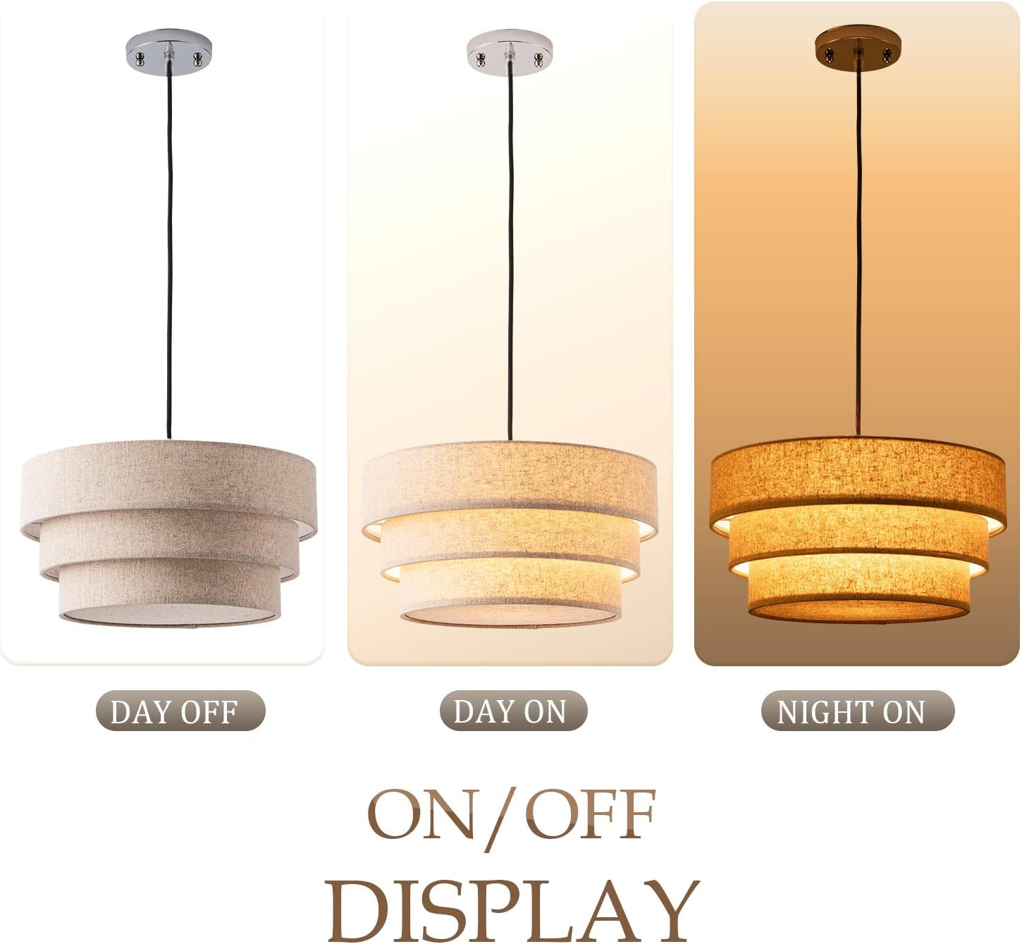 Rustic Pendant Lighting with Grey Linen Fabrics Lampshade Drum Pendant Light Modern Chandelier Adjustable Hanging Light Fixture for Kitchen, Foyer, Dining Room, Entryway Hallway Polished Nickel Finish: Home Improvement