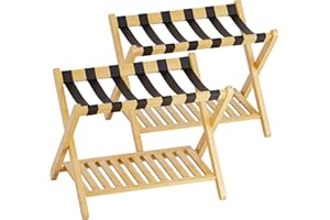SMIBUY Luggage Rack, Set of 2, Foldable Bamboo Suitcase Stand with Storage Shelf for Guest Room, Bedroom, Hotel, Heavy-Duty (Natural)