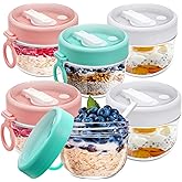 Rtteri 6 Pcs 20 oz Large Overnight Oats Containers with Lids and Spoons Plastic Yogurt Jars Leakproof Overnight Oats Jars with Lids Smoothie Containers Cups for Food Storage, 3 Colors