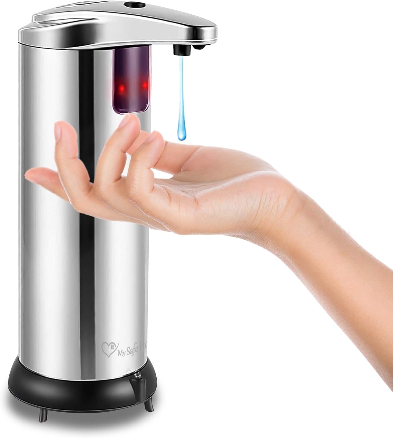 My Safe Home Hands Free Soap Dispenser – Stainless Steel Touchless Soap Dispenser – Infrared Motion Sensor – Waterproof Adjustable Hands Free Hand Sanitizer Dispenser for Kitchen, Bathroom, Restaurant