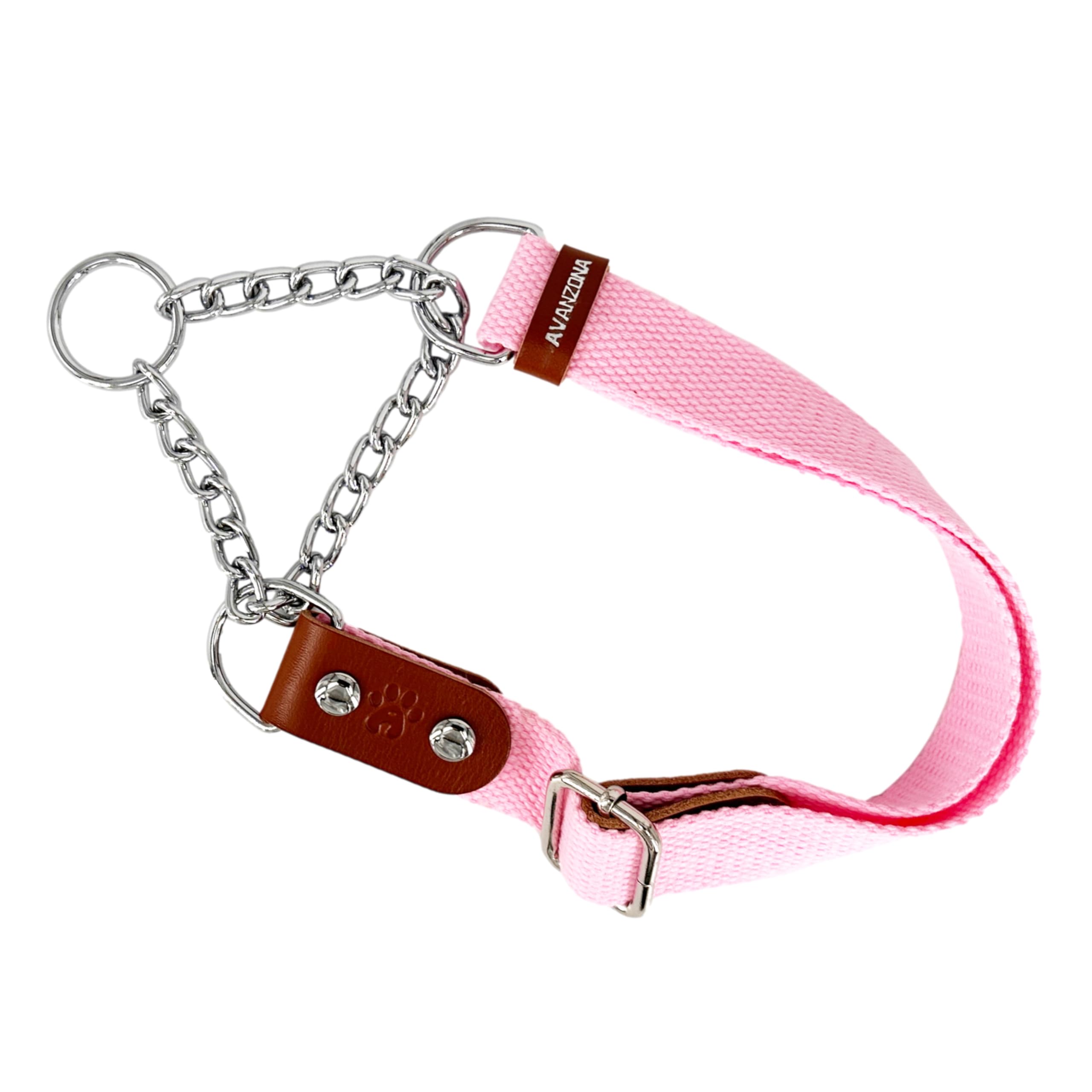 Dog Martingale Choke Collar with Chain and Leather, Antipull. M. Pink & Cognac
