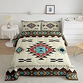 jejeloiu Boho Comforter Set Queen Size Tribal Comforter Set Southwestern Geometric Bedding Set Southwest Native American Design Duvet Set Dark Beige Quilt Set