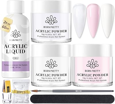 BORN PRETTY Acrylic Nail Kit Powder & Liquid Set Pink White Clear 10ml
