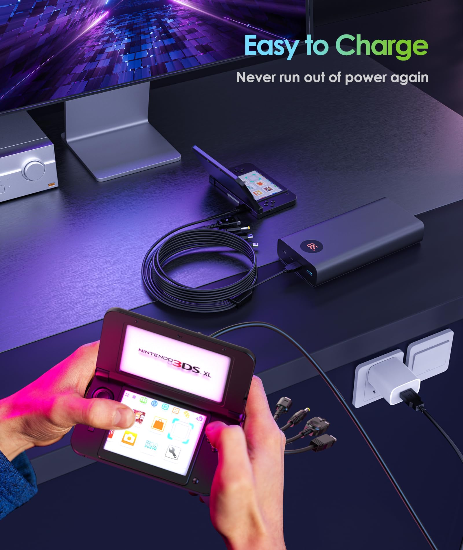 6amLifestyle 5 in 1 USB Charger Cable for Nintendo DS Lite/Wii U/New 3DS 3DS 2DS DSi (XL/LL),NDS/Gameboy Advance SP, PSP 1000 2000 3000, Multi-Functional USB Charging Cord with Cable Tie