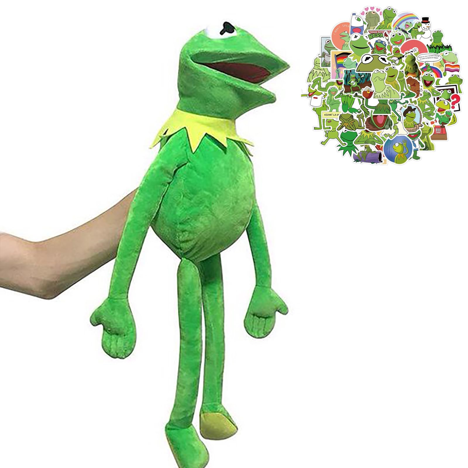 Kermit The Frog Puppet with 50Pcs Stickers Frog Hand Puppets for Kids Adult Anime Plush Doll Toy Children Gifts