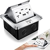 Hoolerry Pop up Floor Outlet Floor Kit Waterproof Electrical Outlet Cover Box with 4.8A USB A & Type C Charge and 20 Amp Tamper Resistant Plug Receptacle Box for Countertop Office Home(Silver)