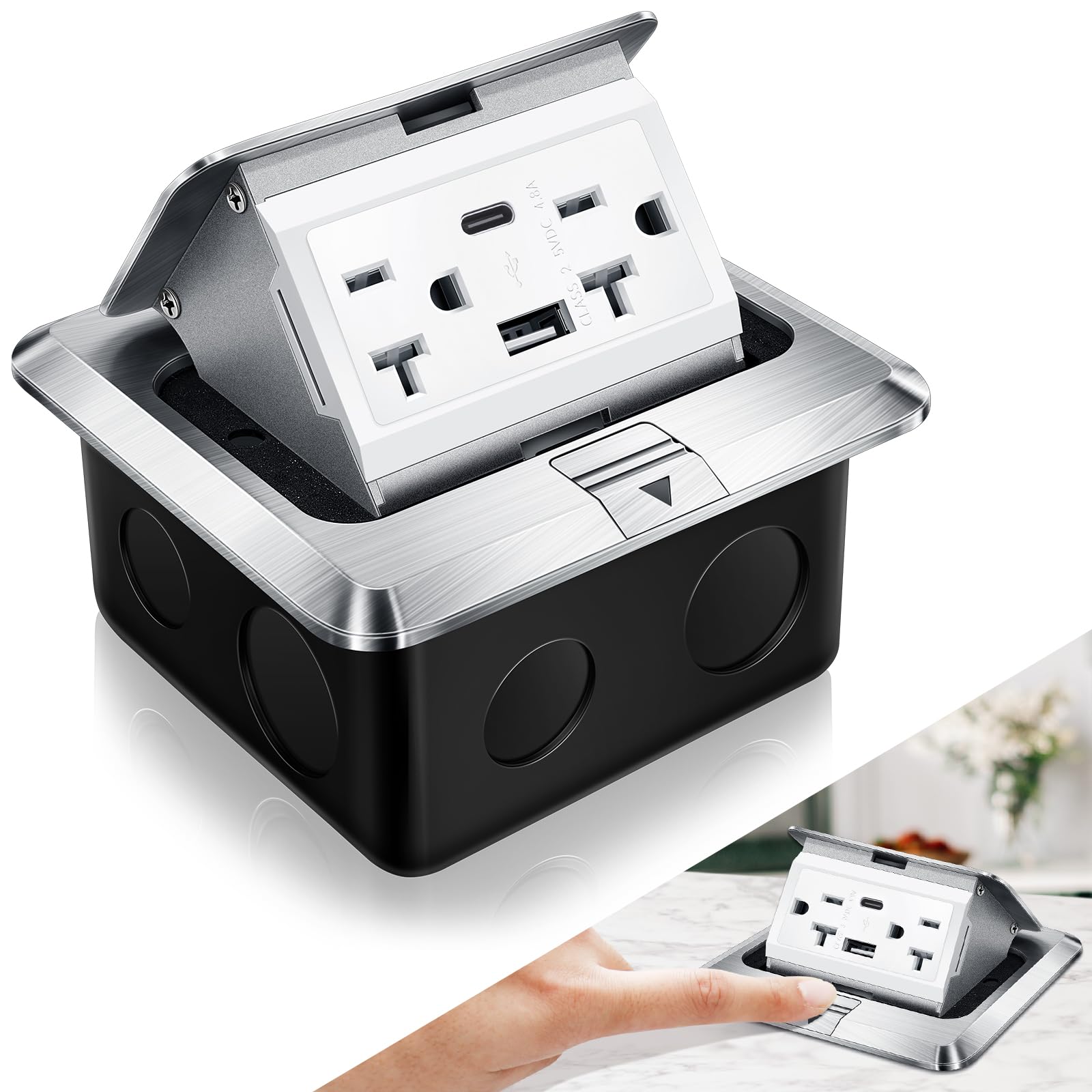 thumbnail image 2 of Pop Up Floor Outlet Box With USB Charging - Waterproof Electrical Box For Countertops & Floors 2 of 13