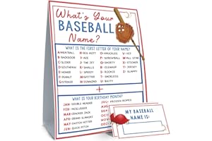 BIRTDERR What's Your Baseball Name Game,1 Game Sign and 30 Name Stickers,Baseball Team Party Games， Birthday Game for Kids and Adult Parties,Baseball Activity Decoration Supplies