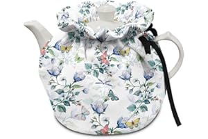 Freewander Blue Flowers Butterfly Print, Teapots Dust Cover Insulated Tea Cozy for Teapot Tea Kettle Cover Breakfast Insulation Lid Warmer Tea Cosy Kitchen Decorative Accessories