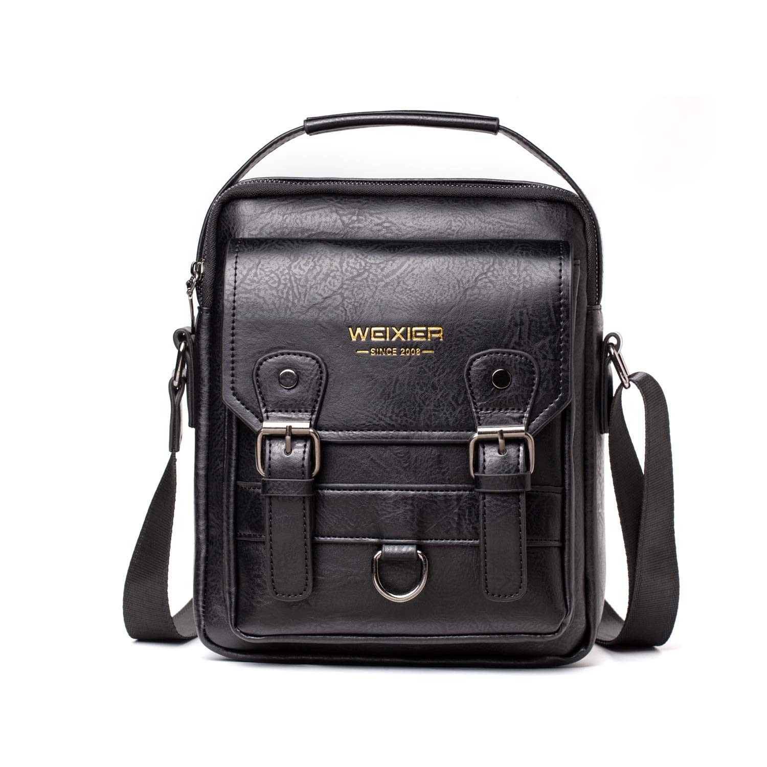 FANDARE Men Shoulder Crossbody Bag PU Travel Business Messenger Bag Waterproof Satchel Work Bag for Teenager School College Campus Outdoor Camping Travel Daypacks Black