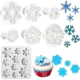 Patelai 7 Pcs Snowflake Mold Set Includes 6 Pcs Snowflake Fondant Cutters and 3D Silicone Molds Plunger Cookies Cutters for Winter Candy Chocolate Cake Decoration Polymer Clay DIY Project