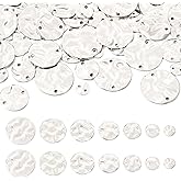 Pandahall 54Pcs Flat Round Links Brass Connector Charms Sterling Silver Plated Textured Blank Tag Link Connectors 7 Sizes for Earring Bracelet Jewelry Making