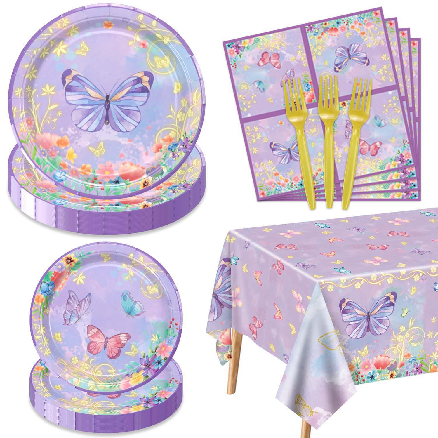Photo 1 of * only comes with a pack of plates *
81 Pieces Butterfly Birthday Decorations - Purple Butterfly Party Decorations Butterfly Plates, Napkins and Flower Butterfly Tablecloth for Fairy Butterfly Birthday Party Supplies, Serve 20
