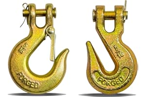 HENBOW 5/16" Chain Hooks,Clevis Grab Slip Hook,2 Types Transport Trailer Chain Hook，5400LBS Work Load Limited Capacity，Yellow Zinc G70 Alloy Forged Steel Hooks Heavy Duty for Tie Down（2 Pack）