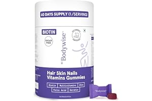 Be Bodywise Biotin Hair Growth Gummies for Women I Sugar Free I Hair Skin and Nails Vitamins I Biotin, Zinc, Folic Acid, Vitamin C, Keratin & Multivitamin I 100% Vegan, Gluten Free I 60 Day Pack