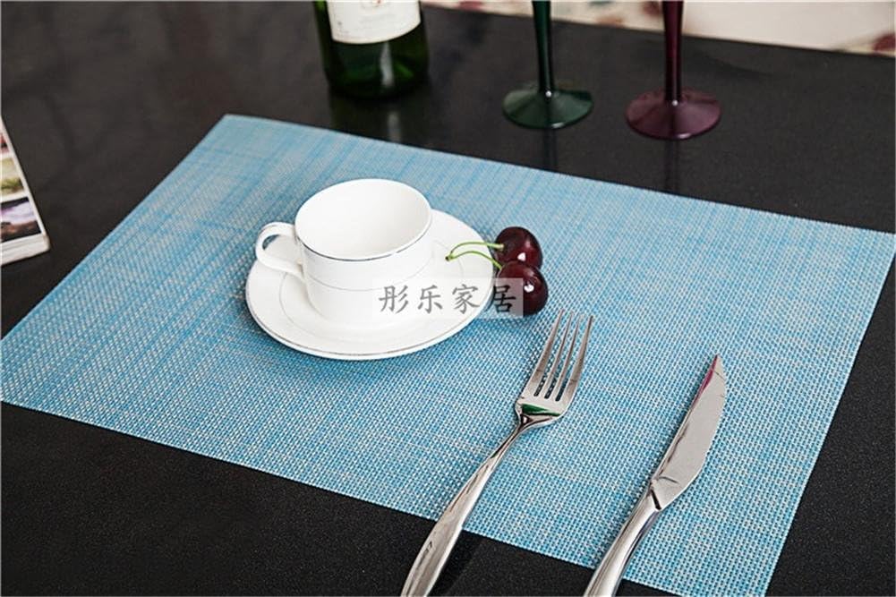 DIANZHUO Placemat 4 Pcs Upscale European Style Pvc Insulation Western Food Pad Coaster Table Mats Plate Pad Bowl Pad Japanese-Style Non-Slip Placemat , Light Blue