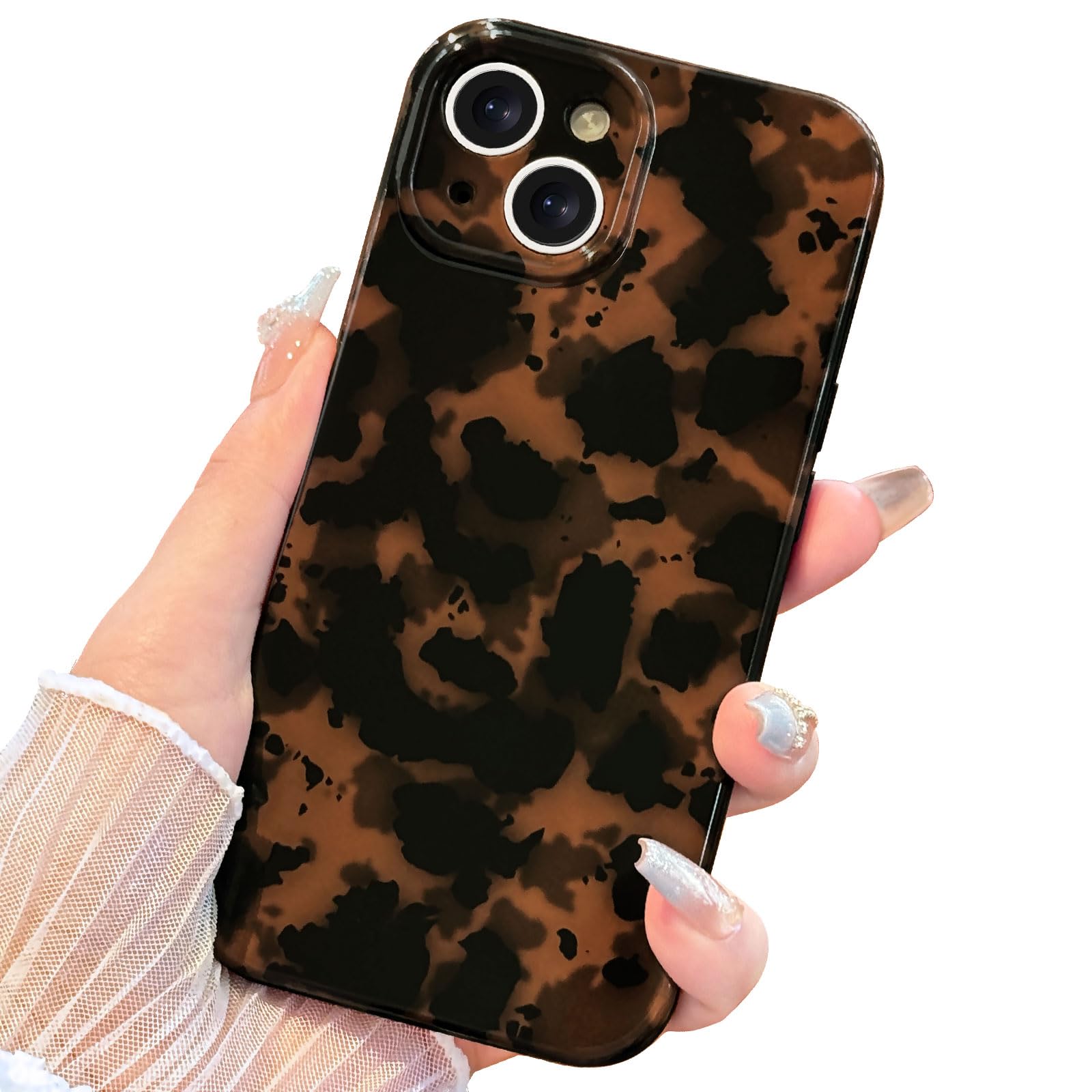 Anuck for iPhone 15 Plus Case Tortoise Shell Phone Case, Cute Chic Amber Leopard Cheetah Print Aesthetic Design Full Camera Protection, Soft TPU Slim Shockproof Cover 6.7" for Women Girls Men-Tortoise