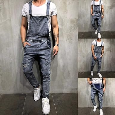 Amazon 笑え熊 メンズ デニム オーバーオール カジュアル ジャンパー