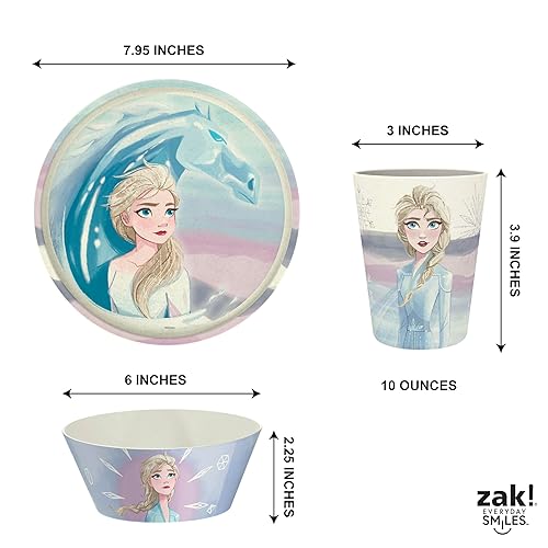 Zak Designs Disney Frozen Kids Dinnerware Set Pieces, Durable and  Sustainable Melamine Bamboo Plate, Bowl,