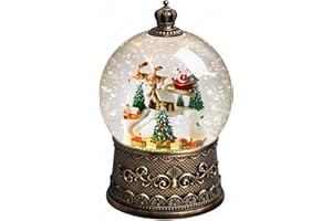 Blansong Snow Globe Christmas Decorations for Home Auto Snowfall Glitter Music Collection Santa Reindeer Train Snowy Village Scene with 6H Timer USB/Battery Powered 105mm Globe