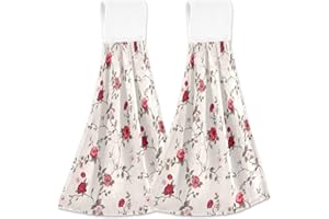 DUSSDIL Red Floral White Flowers Hand Fingertip Towels Kitchen Hanging Towel Set of 2 Pcs Dish Bar Cloths 14 x 18 in Tea Tie Dry Face Towels Soft Absorbent Durable for Laundry Room