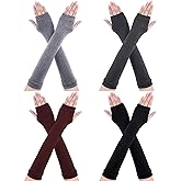 SATINIOR 4 Pairs Long Fingerless Gloves Warmer Thumbhole Elbow Length Gloves Arm Warmers Arm Sleeves for Women