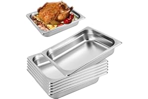 ORNKAT Hotel Pans Stainless Steel Steam Pan 6 Pack 1/2 Half Size 2.5" Trays Household Restaurant Food Catering Tray Anti-jamming Bread Salad Table Pans