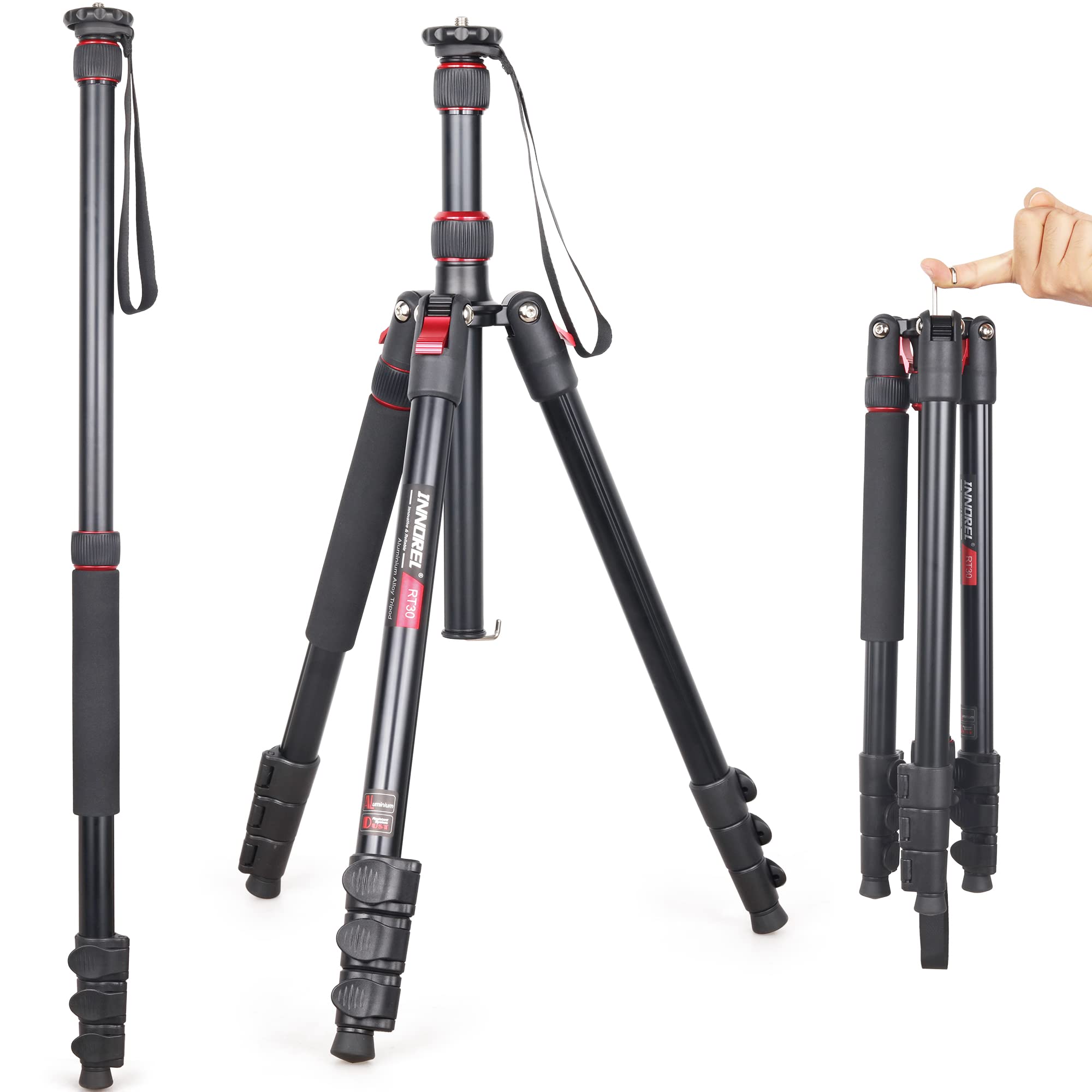 Professional Camera Tripod High Monopod Stand-INNOREL RT30, Lightweight Aluminum Alloy Max Height 73.8in/187.5cm Fast Flip Lock for DSLR Camera Shooting Load 33lb/15kg(Tripod Only)