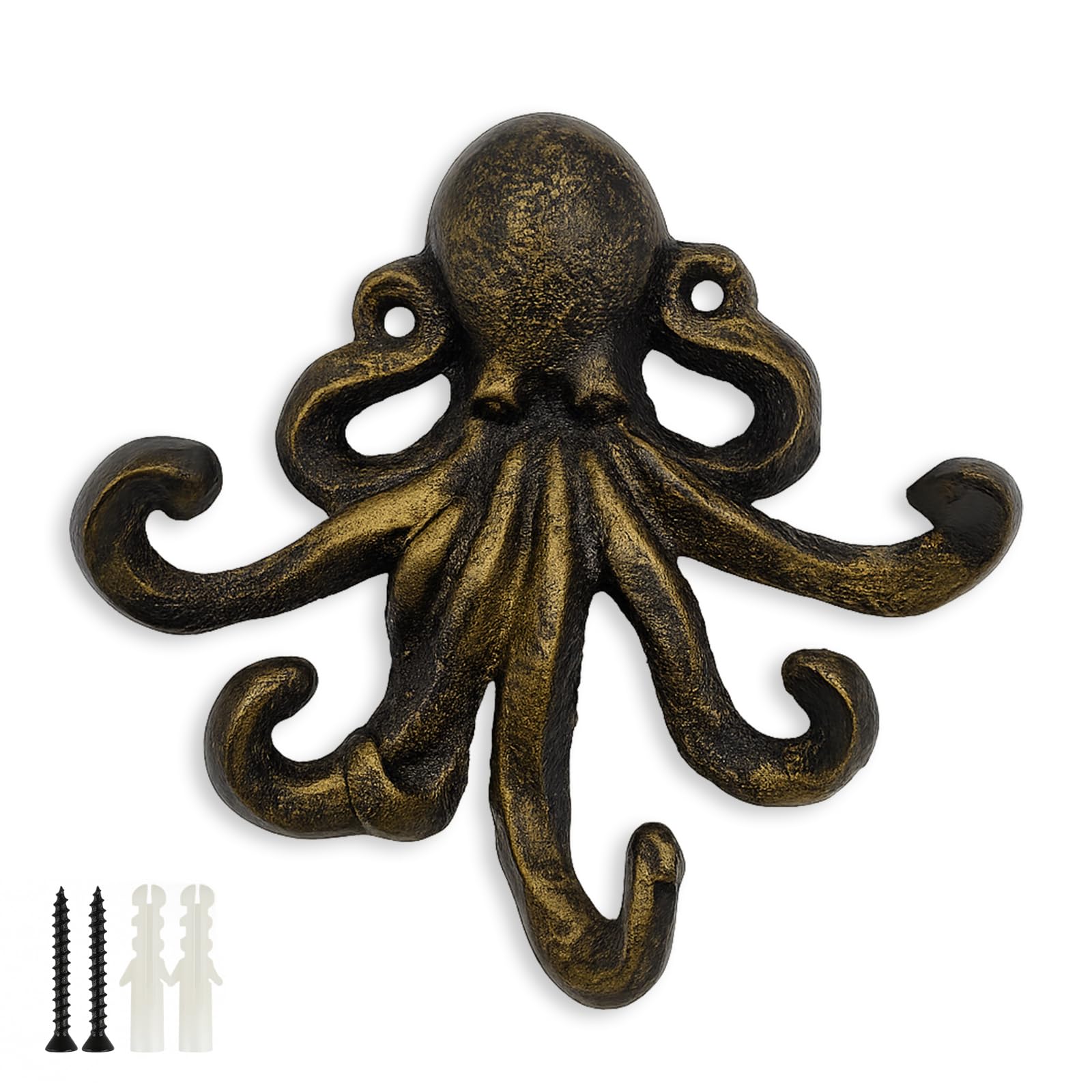 HERNGEE Med-Style Octopus Key Hooks Antique Bronze Cast Iron Decorative Wall Hook