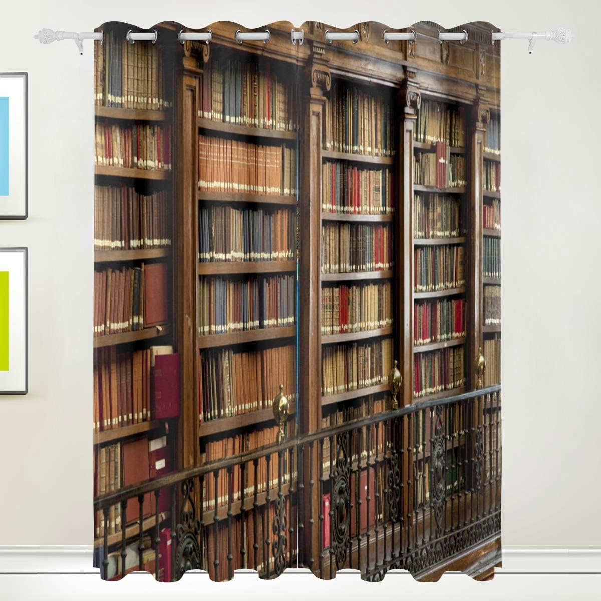 MONTOJ Vintage Library Bookshelf Pattern Window drapes Room Darkening