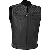 Jackets 4 Bikes SOA Men's Motorcycle Vest, Geniune Buffalo Leather, Back Armor, Inside Pockets, Motorbike Riding Club Vests Black L