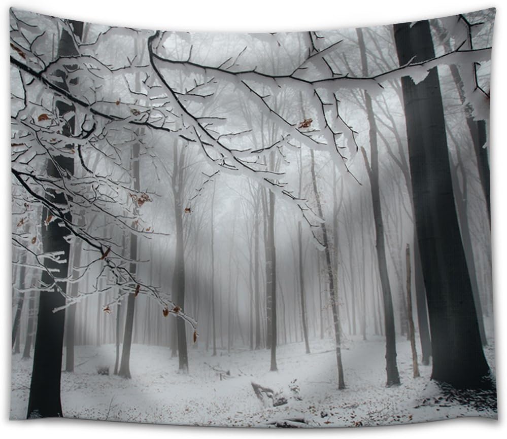Amazon Com Wall26 Forest Covered In Snow And With Some Fog Fabric Tapestry Home Decor 68x80 Inches Home Kitchen