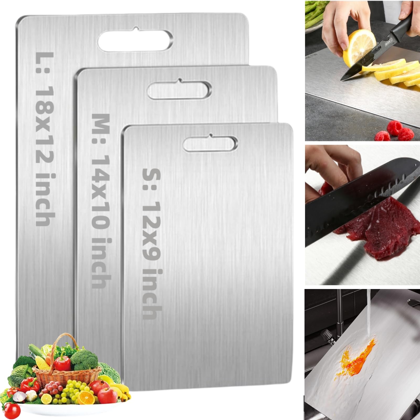 Photo 1 of Titanium Cutting Board, 100% Pure Titanware Cutting Board, Metal Titanium Cutting Board, Stainless Steel Double Sided Chopping Boards for Kitchen Home Cooking, Hygiene and Durability, 18 x 12 inch
