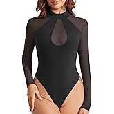 Avidlove Long Sleeve Bodysuits for Women Mesh Bodysuit Top Mock Neck Thong Body Suit Going Out Tops