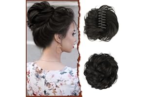 SOFEIYAN Claw Clip Messy Bun Hair Piece Wavy Curly Hair Bun Clip in Claw Chignon Ponytail Hairpieces Synthetic Tousled Updo Hair Extensions Scrunchie Hairpiece for Women, Natural Black
