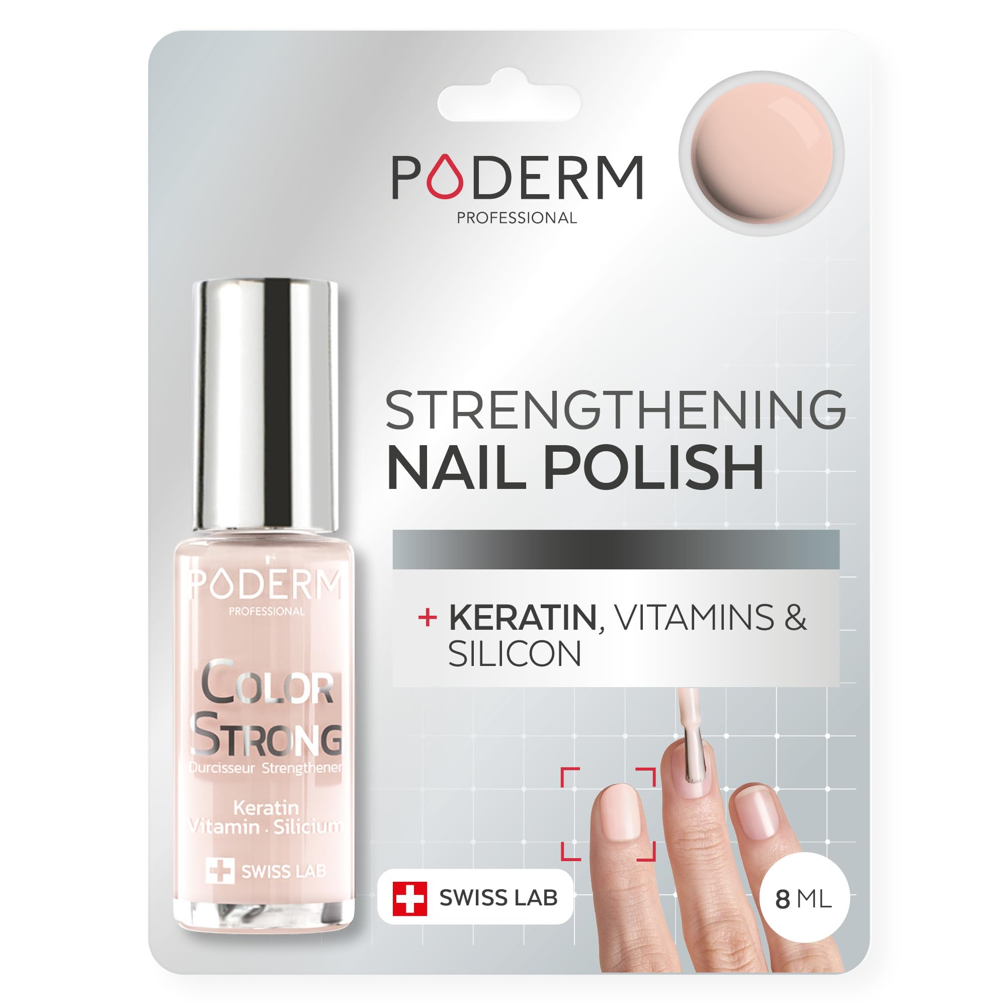 PODERM Nail Strengthener Polish - Powder Pink | Repairs and Strengthens Nails Damaged & Weakened by Semi-Permanent Nail Polish | Biotin, Silicon and Keratin | Developed by a Podiatrist in Switzerland