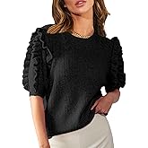 RPYHF Women's Ruffle Sleeve Sweater Fall Trendy Crew Neck Ribbed Knit Ruffle Blouse Sweaters
