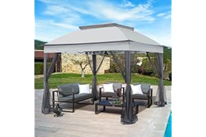 INTER HUT 11x11 Outdoor Pop up Gazebo Tent with Mesh Walls for Patio, Lawn, Backyard and Deck, Gray