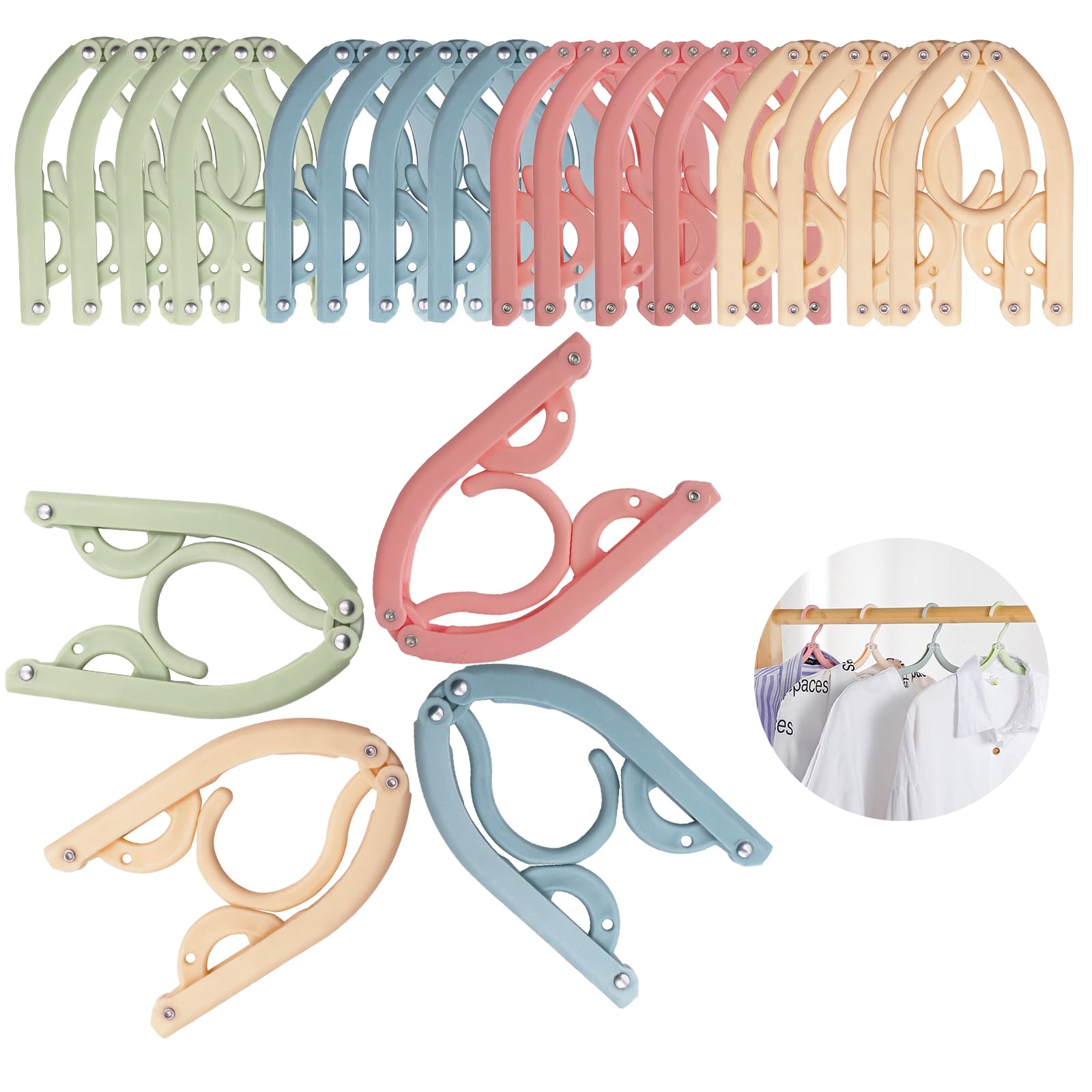 Portable Travel Hangers, 20 PCS Portable Clothes Hangers Save Space, Folding Plastic Clothes Hanger Multifunction Travel Accessories for Holiday Camping and Home Travels Outdoor Camping