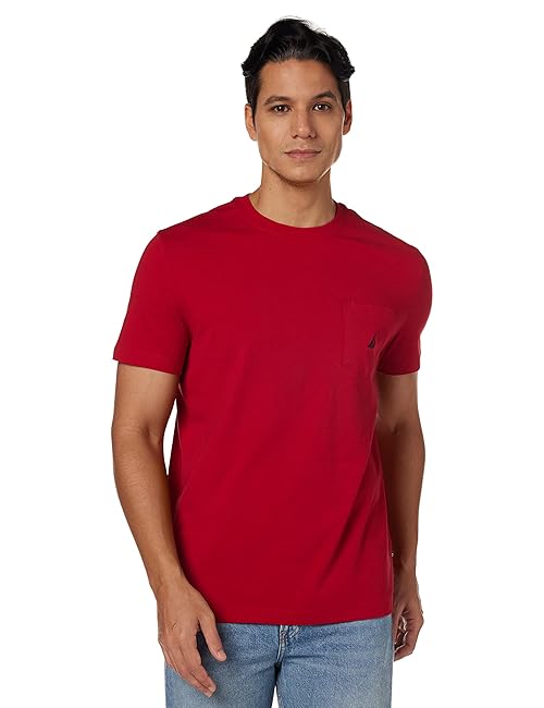 Nautica Men's Solid Crew Neck Short Sleeve Pocket T-Shirt, Nautica Red, Medium