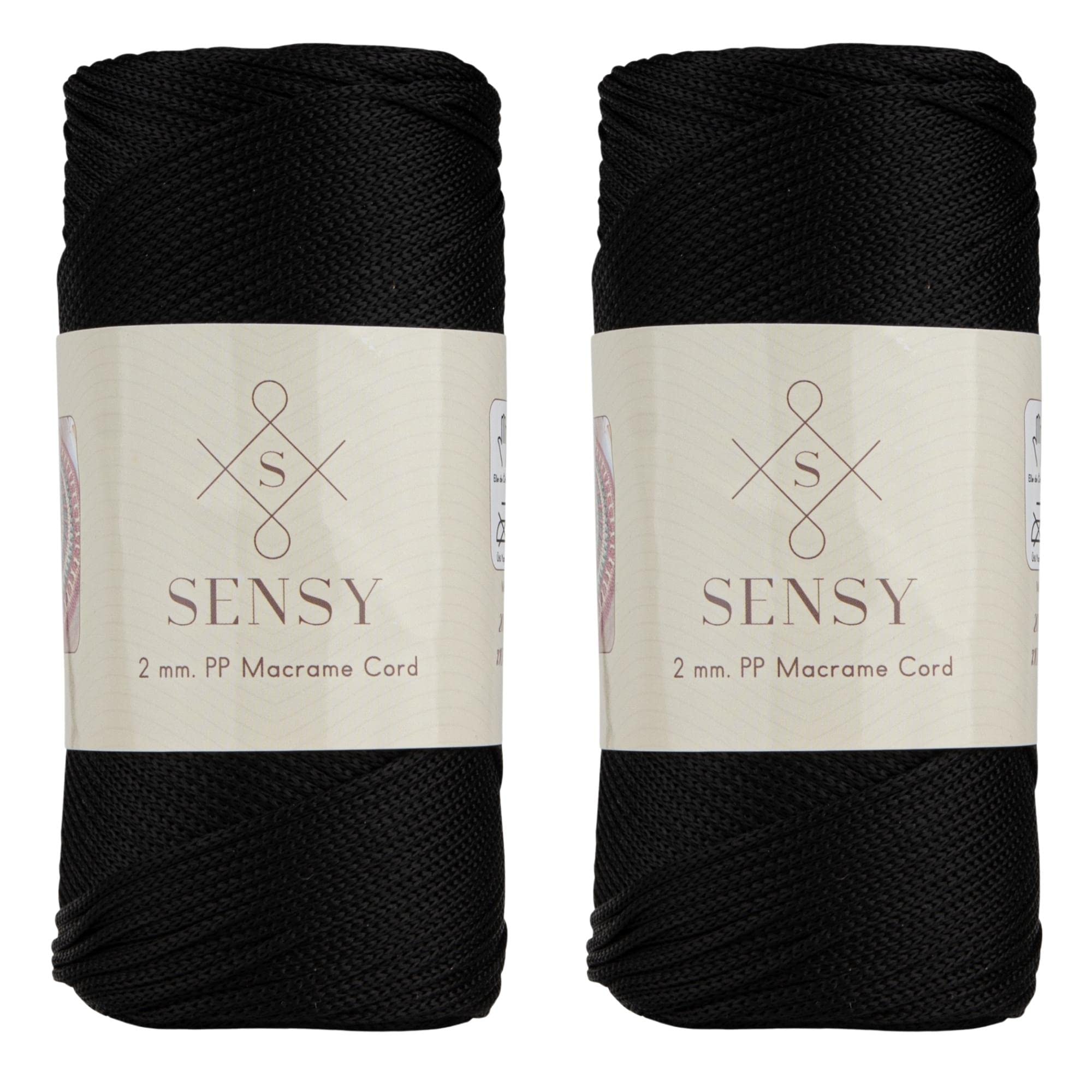 Sensy Premium 2 Pack of 2mm 251 Yards Polyester Rope 100% Polypropylene Cord Macrame Cord 2mm Crochet Bag Cord Macrame Rope Crochet Thread Gift for Knitter (Black) — image 1