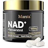 MARSTA Liposomal Resveratrol Supplement 1000mg Organic - Compatible with NAD+ for Cellular Energy & Anti-Aging, Supports Focus & Stamina, Non-GMO & Gluten-Free, 90 Capsules