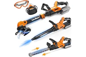HODURGYI 3-IN-1 Kids Garden Tools with Lights and Sounds, Weed Wacker Toy, Leaf Blower Toy, and Hedge Trimmer, Yard Tools Outdoor toys for Boys Pretend Role Play, Christmas Birthday Gifts for Kids 3,4,5,6,7,8+